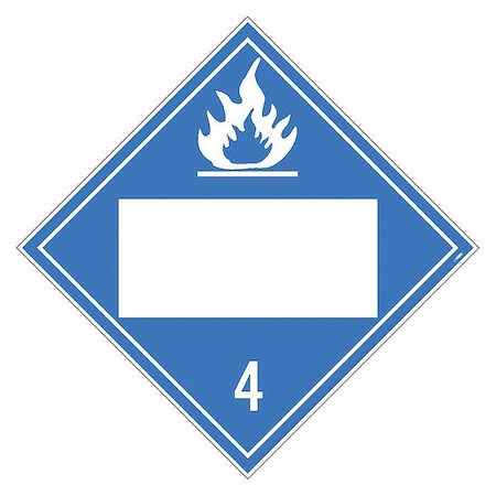 Dot Placard Sign, 4 Flammable Solids, Blank, Pk10, Background Color: White On Blue