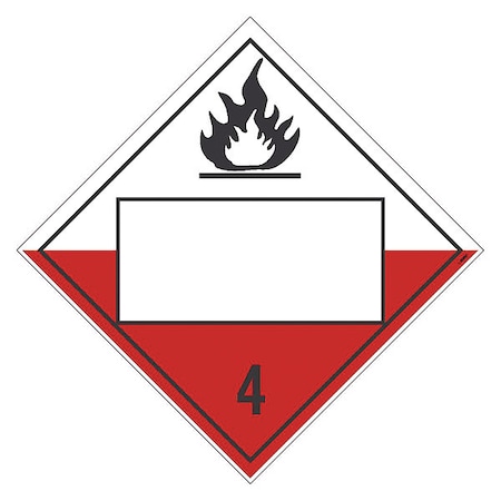 Placard Sign, 4 Flammable Solids, Blank, Pk25, Mounting Style: Adhesive-Backed