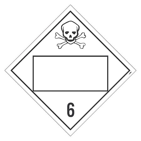 Dot Placard Sign, 6 Poisonous And Infectious Substances, Blank, Pk25, Material: Unrippable Vinyl