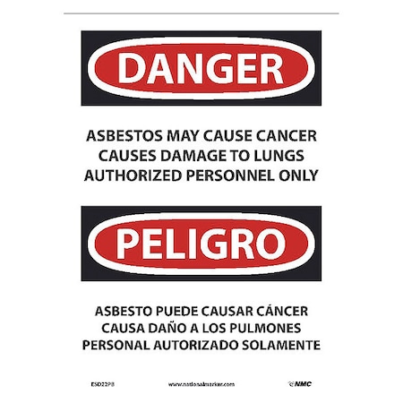 Asbestos May Cause Cancer Authorized Personnel Only Sign - Bilingual, ESD22PB