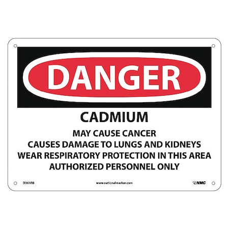 Cadmium Cancer Hazard Can Cause Lung And, 10 In Height, 14 In Width, Rigid Plastic
