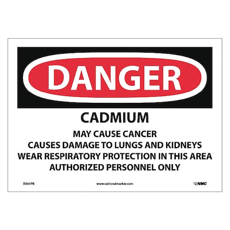 Cadmium Cancer Hazard Can Cause Lung And, 10 In Height, 14 In Width, Pressure Sensitive Vinyl