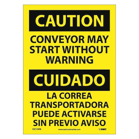 Caution Conveyor May Start Warning Sign - Bilingual
