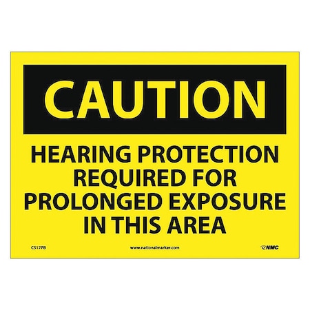 Caution Hearing Protection Required Sign, 10 In Height, 14 In Width, Pressure Sensitive Vinyl