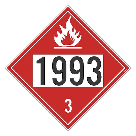Dot Placard Sign, 1993 3, Flammable Liq, Pk25