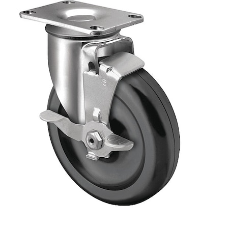 3-1/2 X 1-1/4 Non-Marking Polyolefin Swivel Caster, Side Brake, Loads Up To 230 Lb
