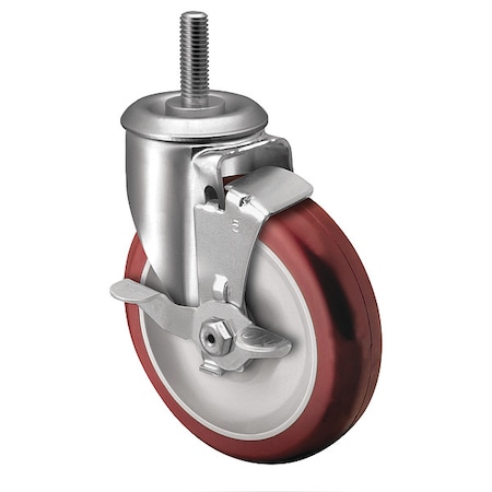 5 X 1-1/4 Non-Marking Polyurethane Hi-Tech Swivel Caster, Side Brake, Loads Up To 275 Lb