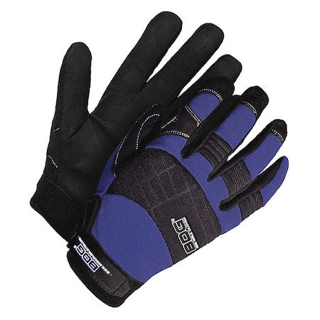 Mechanics Gloves, Black/Blue, Synthetic Leather