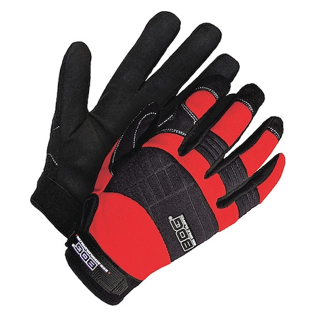 Mechanics Gloves, Black/Red, Synthetic Leather