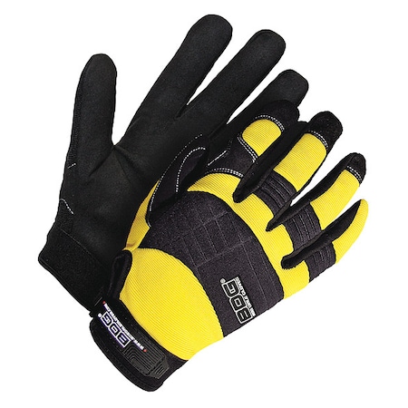 Mechanics Gloves, Black/Yellow, Synthetic Leather