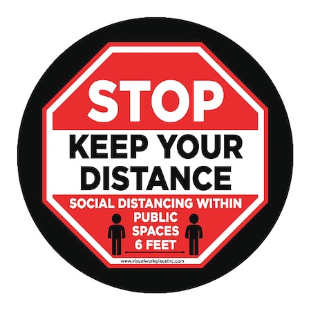 Social Distance Floor Sign, 12 In H, 12 In W, Vinyl, Circle, English, FS-12-907