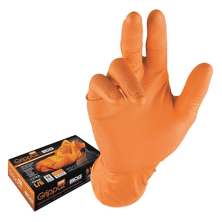 Disposable Gloves, Nitrile, Orange, 50 PK