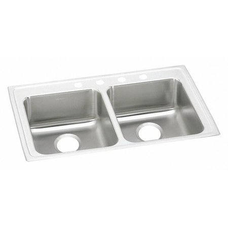 Double SS,Ada,33x19,Faucet,2 Hole, Drop-In Mount, 4 Hole, Lustrous Satin Finish