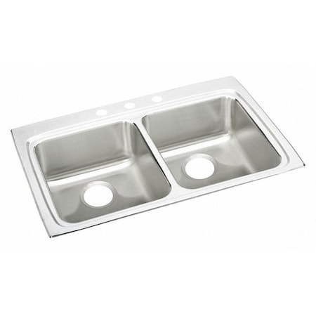 Lustertone SS,Equal 2 Bowl Top Mnt Sink, Drop-In Mount, 1 Hole, Lustrous Satin Finish