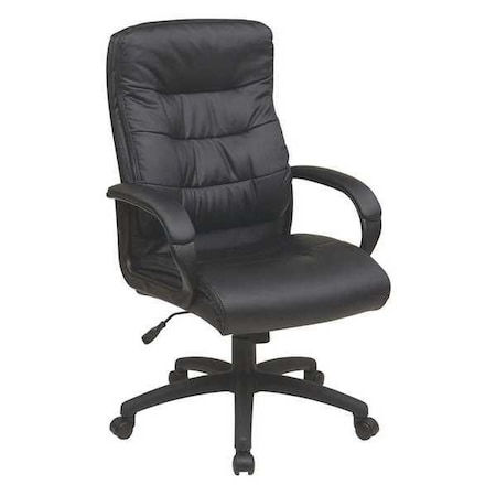 Leather Executive Chair, 19 To 22-3/4, Fixed Arms, Black