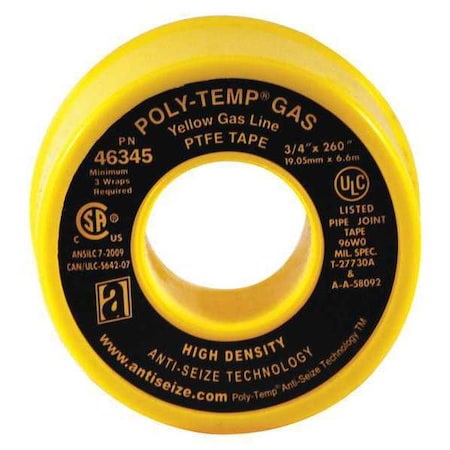 Yellow Gas Line PTFE Tape, 3/4X 26