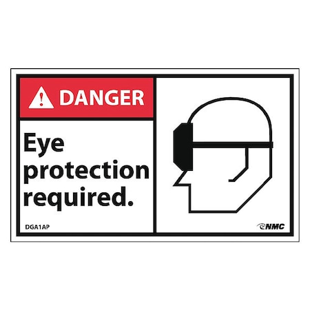 Dngr Eye Protect Required In This A,PK5, 3 In Height, 5 In Width, Pressure Sensitive Vinyl