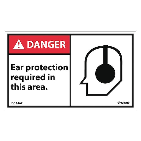Danger Ear Protection Required In This Area Label, Pk5