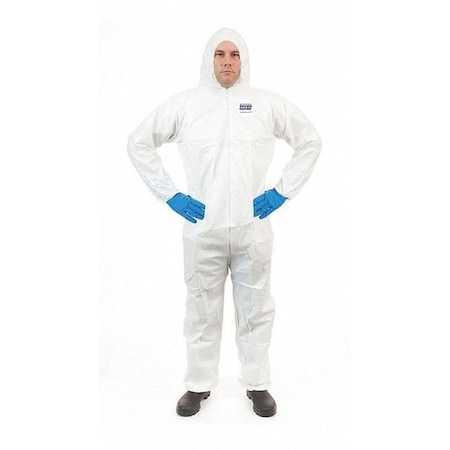 Coverall,w/Attached Hood,2XL,White,PK25