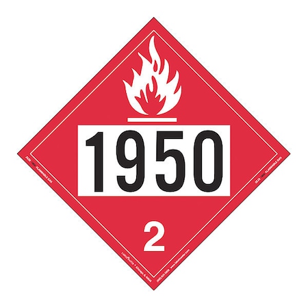 Flammable Gas Placard,UN 1950,PK25