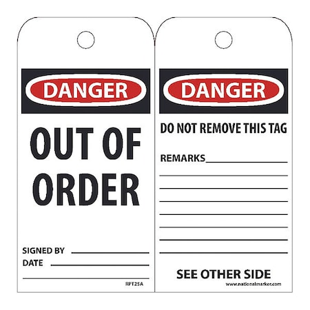 Danger Out Of Order Tag, Pk25