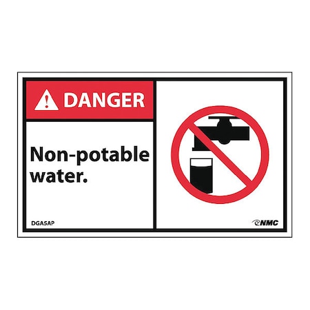Danger Non-Potable Water Label, Pk5
