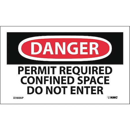 Danger Permit Required Confined Space Do Not Enter Label, Pk5