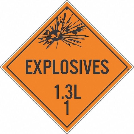 Explosives 1.3L 1 Dot Placard Sign, Pk100, Material: Pressure Sensitive Removable Vinyl .0045