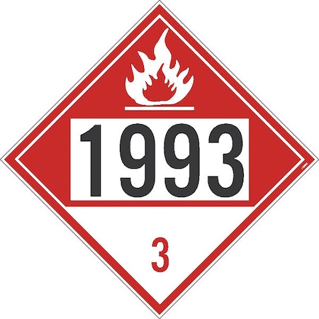 Dot Placard Sign, 1993 3, Flammable Liq, Pk25