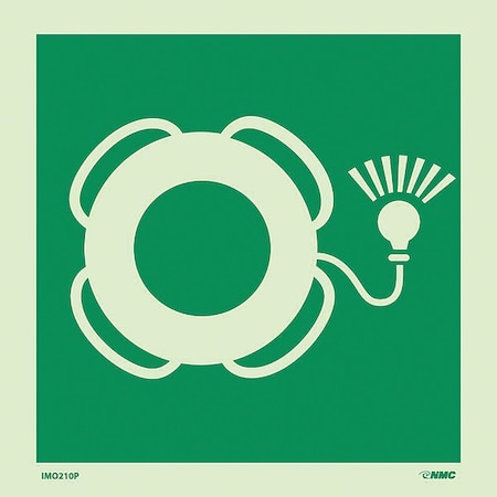Imo, Symbol, Life Buoy With Light, 6X6, Glow Vinyl Laminated, IMO210P