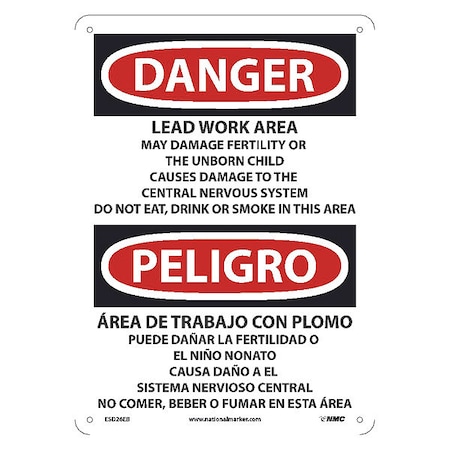 Lead Work Area May Cause Cancer Sign - Bilingual, ESD26EB