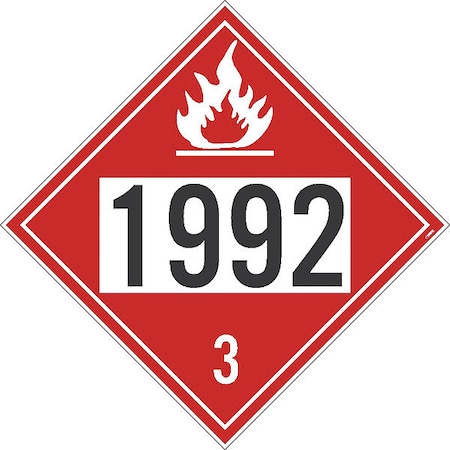 Flammable Dot Placard Sign, 1992 3, Material: Adhesive Backed Vinyl