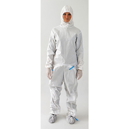 Hooded Disposable Coveralls, 20 PK, White, Polyethylene, Polypropylene, Zipper