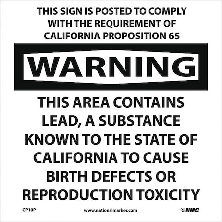 Warning This Area Contains Lead California Proposition 65, CP10P