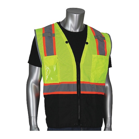 Hi-Vis Vest,Bk Bottom Ripstop,Lm Yl,4XL