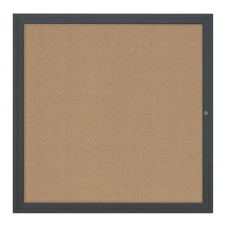 Corkboard,Fabric,Blk/Buff,1 Door,48x48