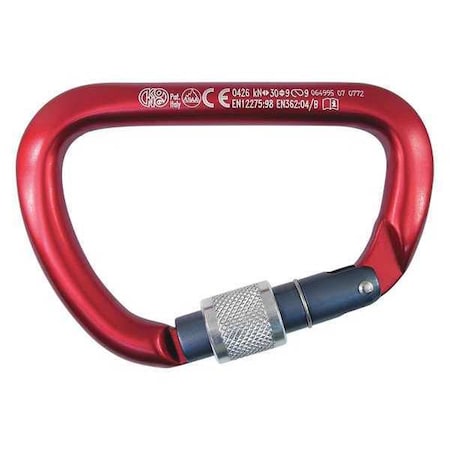 Carabiner, Screw-Lock, 114mm L, Aluminum Alloy, Red