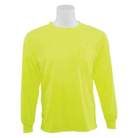 T-Shirt, Long Sleeve, Hi-Viz, Lime, L, Material: 100% Polyester Birdseye Mesh With Moisture Wicking