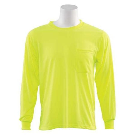 T-Shirt, Long Sleeve, Hi-Viz, Lime, 4XL, Material: 100% Polyester Jersey With Moisture Wicking