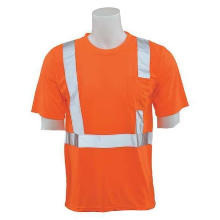 T-Shirt, Class2, Hi-Viz, Orange, L, Material: 100% Polyester Jersey Knit With Moisture Wicking