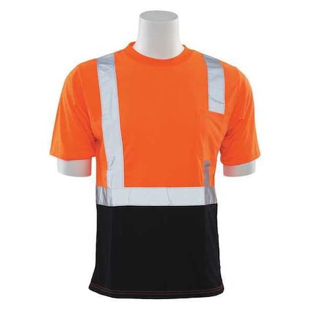 T-Shirt, Class 2, Hi-Viz, Orange/Black, L, Material: 100% Polyester Jersey Knit