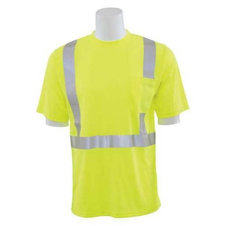 T-Shirt, Class 2, Hi-Viz, Lime, 3XL, Material: 100% Polyester Birdseye Mesh With Moisture Wicking