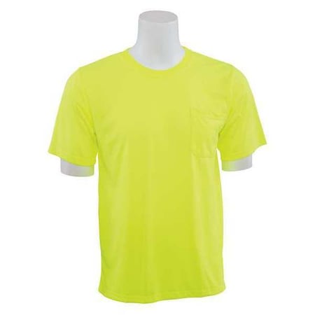 T-Shirt, Short Sleeve, Hi-Viz, Lime, L, Material: 100% Polyester Jersey With Moisture Wicking