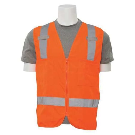 Safety Vest,Zipper,Hi-Viz,Orange,XL