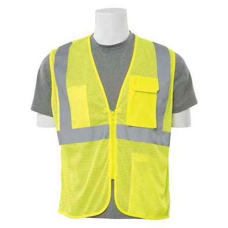 Safety Vest, Mesh, Hi-Viz, Lime, 3XL, Standards: ANSI 107 Class 2
