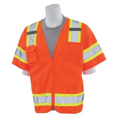 Safety Vest,Mesh,Solid,Hi-Viz,Orange,3XL