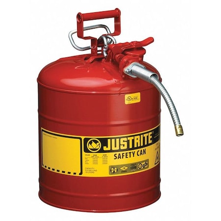 Type II Safety Can, 5 Gal Capacity, Galvanized Steel, For Flammables, Red, 17 1/2 In Height