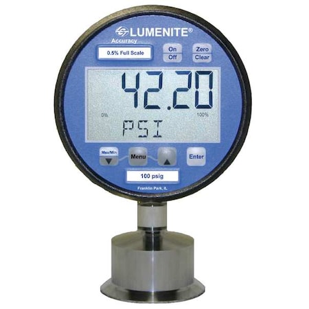 Digital Sanitary Pressure Gauge With Transmitter, 0 To 800 Psi, 1 1/2 In Triclamp, Plastic, Blue