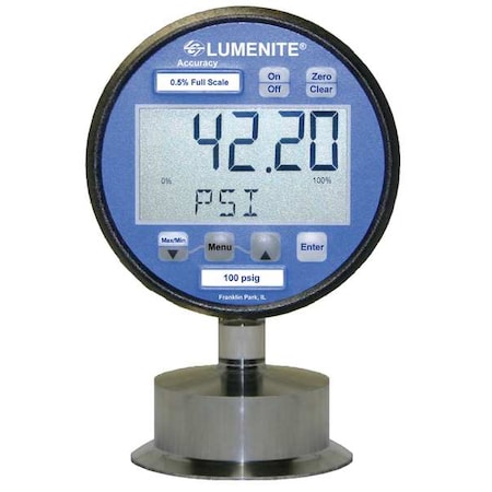 Digital Sanitary Pressure Gauge With Transmitter, 0 To 160 Psi, 2 In Triclamp, Plastic, Blue