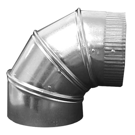 Round 90 Degree Elbow, 6 In Duct Dia, Galvanized Steel, 26 GA, 9 In W, 9 L, 9 In H